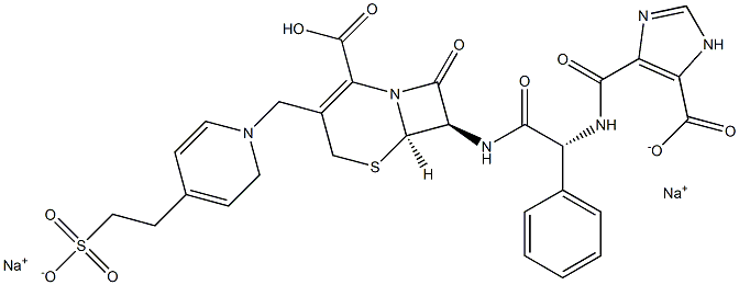 sodium (6R,7R)-7-[[(2R)-2-[(5-carboxy1H-imidazole-4-carbonyl)amino]-2-phenyl-acetyl]amino]-8-oxo-3-[[4-(2-sulfonatoethyl)pyridin-1-yl]methyl]-5-thia-1-azabicyclo[4.2.0]oct-2-ene-2-carboxylate 结构式