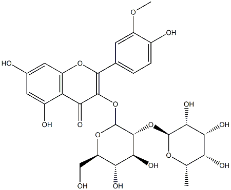 3-[(2S,3R,4S,5S,6R)-4,5-dihydroxy-6-(hydroxymethyl)-3-[(2S,3R,4R,5S,6S)-3,4,5-trihydroxy-6-methyl-oxan-2-yl]oxy-oxan-2-yl]oxy-5,7-dihydroxy-2-(4-hydroxy-3-methoxy-phenyl)chromen-4-one 结构式