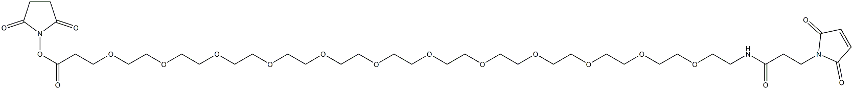 1-Maleinimido-3-oxo-7,10,13,16,19,22,25,28,31,34,37,40-dodecaoxa-4-azatritetracontan-43-oic acid succinimidyl ester 结构式
