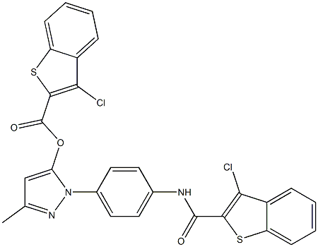 1-(4-{[(3-chlorobenzo[b]thiophen-2-yl)carbonyl]amino}phenyl)-3-methyl-1H-pyrazol-5-yl 3-chlorobenzo[b]thiophene-2-carboxylate 结构式