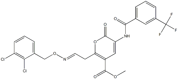 methyl 6-(2-{[(2,3-dichlorobenzyl)oxy]imino}ethyl)-2-oxo-3-{[3-(trifluoromethyl)benzoyl]amino}-2H-pyran-5-carboxylate 结构式