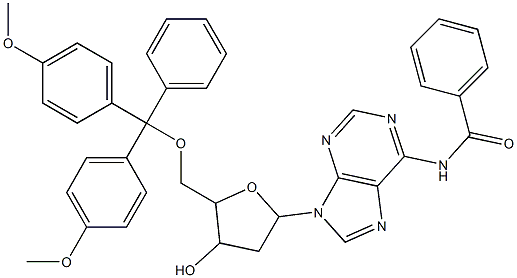 N-[9-(5-{[bis(4-methoxyphenyl)(phenyl)methoxy]methyl}-4-hydroxytetrahydrofuran-2-yl)-9H-purin-6-yl]benzamide 结构式