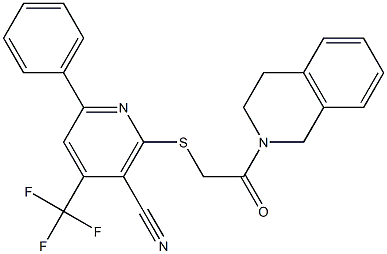 2-({2-[3,4-dihydro-2(1H)-isoquinolinyl]-2-oxoethyl}sulfanyl)-6-phenyl-4-(trifluoromethyl)nicotinonitrile 结构式