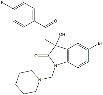 5-bromo-3-[2-(4-fluorophenyl)-2-oxoethyl]-3-hydroxy-1-(piperidinomethyl)indolin-2-one 结构式