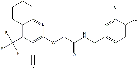 2-{[3-cyano-4-(trifluoromethyl)-5,6,7,8-tetrahydro-2-quinolinyl]sulfanyl}-N-(3,4-dichlorobenzyl)acetamide 结构式