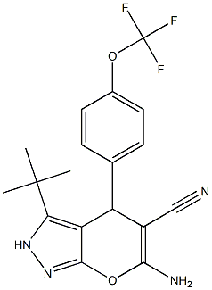 6-amino-3-(tert-butyl)-4-[4-(trifluoromethoxy)phenyl]-2,4-dihydropyrano[2,3-c]pyrazole-5-carbonitrile 结构式