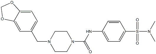 4-(1,3-benzodioxol-5-ylmethyl)-N-{4-[(dimethylamino)sulfonyl]phenyl}tetrahydro-1(2H)-pyrazinecarboxamide 结构式