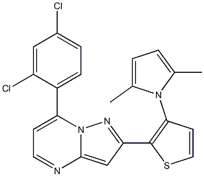 7-(2,4-dichlorophenyl)-2-[3-(2,5-dimethyl-1H-pyrrol-1-yl)-2-thienyl]pyrazolo[1,5-a]pyrimidine 结构式