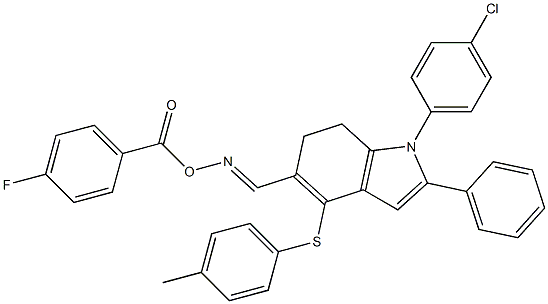 1-(4-chlorophenyl)-5-({[(4-fluorobenzoyl)oxy]imino}methyl)-4-[(4-methylphenyl)sulfanyl]-2-phenyl-6,7-dihydro-1H-indole 结构式