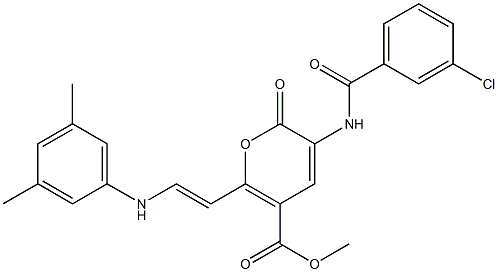 methyl 3-[(3-chlorobenzoyl)amino]-6-[(E)-2-(3,5-dimethylanilino)ethenyl]-2-oxo-2H-pyran-5-carboxylate 结构式