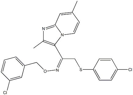 2-[(4-chlorophenyl)sulfanyl]-1-(2,7-dimethylimidazo[1,2-a]pyridin-3-yl)-1-ethanone O-(3-chlorobenzyl)oxime 结构式