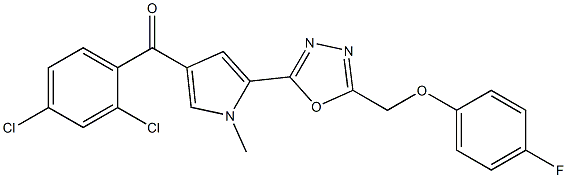 (2,4-dichlorophenyl)(5-{5-[(4-fluorophenoxy)methyl]-1,3,4-oxadiazol-2-yl}-1-methyl-1H-pyrrol-3-yl)methanone 结构式