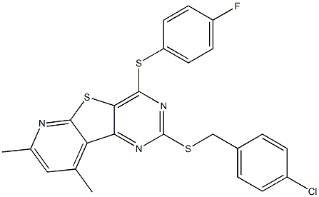 4-chlorobenzyl 4-[(4-fluorophenyl)sulfanyl]-7,9-dimethylpyrido[3',2':4,5]thieno[3,2-d]pyrimidin-2-yl sulfide 结构式