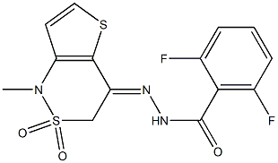 2,6-difluoro-N'-[1-methyl-2,2-dioxo-2,3-dihydro-2lambda~6~-thieno[3,2-c][1,2]thiazin-4(1H)-yliden]benzenecarbohydrazide 结构式