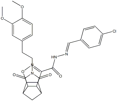 N'-[(4-chlorophenyl)methylene]-10-(3,4-dimethoxyphenethyl)-9,11-dioxo-3-oxa-4,10-diazatetracyclo[5.5.1.0~2,6~.0~8,12~]tridec-4-ene-5-carbohydrazide 结构式