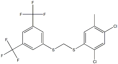1,5-dichloro-2-[({[3,5-di(trifluoromethyl)phenyl]thio}methyl)thio]-4-methyl benzene 结构式
