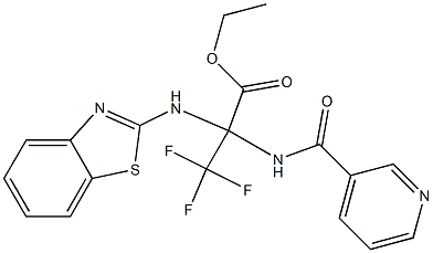 ethyl 2-(1,3-benzothiazol-2-ylamino)-3,3,3-trifluoro-2-[(3-pyridylcarbonyl)amino]propanoate 结构式