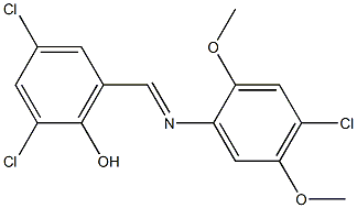 2,4-dichloro-6-{[(4-chloro-2,5-dimethoxyphenyl)imino]methyl}phenol 结构式