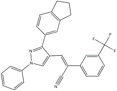 (Z)-3-[3-(2,3-dihydro-1H-inden-5-yl)-1-phenyl-1H-pyrazol-4-yl]-2-[3-(trifluoromethyl)phenyl]-2-propenenitrile 结构式