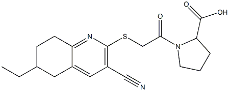 1-{2-[(3-cyano-6-ethyl-5,6,7,8-tetrahydro-2-quinolinyl)sulfanyl]acetyl}-2-pyrrolidinecarboxylic acid 结构式