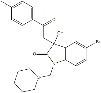 5-bromo-3-hydroxy-3-[2-(4-methylphenyl)-2-oxoethyl]-1-(piperidinomethyl)indolin-2-one 结构式