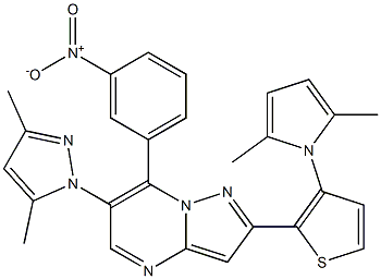 6-(3,5-dimethyl-1H-pyrazol-1-yl)-2-[3-(2,5-dimethyl-1H-pyrrol-1-yl)-2-thienyl]-7-(3-nitrophenyl)pyrazolo[1,5-a]pyrimidine 结构式