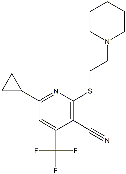 6-cyclopropyl-2-[(2-piperidinoethyl)sulfanyl]-4-(trifluoromethyl)nicotinonitrile 结构式