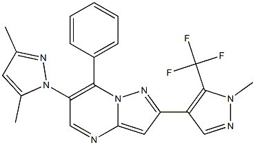 6-(3,5-dimethyl-1H-pyrazol-1-yl)-2-[1-methyl-5-(trifluoromethyl)-1H-pyrazol-4-yl]-7-phenylpyrazolo[1,5-a]pyrimidine 结构式