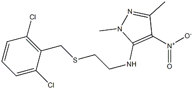 N5-{2-[(2,6-dichlorobenzyl)thio]ethyl}-1,3-dimethyl-4-nitro-1H-pyrazol-5-amine 结构式