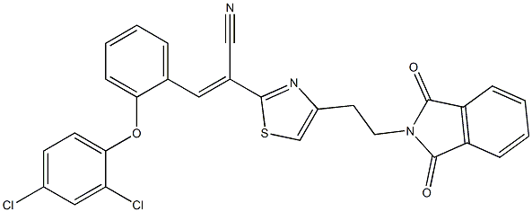 (E)-3-[2-(2,4-dichlorophenoxy)phenyl]-2-{4-[2-(1,3-dioxo-1,3-dihydro-2H-isoindol-2-yl)ethyl]-1,3-thiazol-2-yl}-2-propenenitrile 结构式