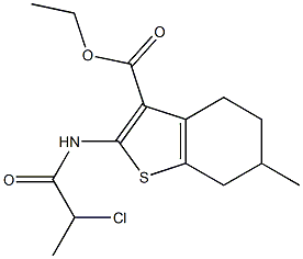 2-(2-Chloro-propionylamino)-6-methyl-4,5,6,7-tetrahydro-benzo[b]thiophene-3-carboxylic acid ethyl ester 结构式