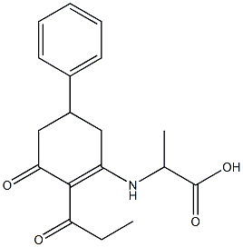 2-[(3-oxo-5-phenyl-2-propionyl-1-cyclohexenyl)amino]propanoic acid 结构式