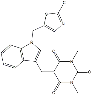 5-({1-[(2-chloro-1,3-thiazol-5-yl)methyl]-1H-indol-3-yl}methyl)-1,3-dimethyl-2,4,6(1H,3H,5H)-pyrimidinetrione 结构式