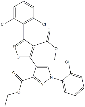 methyl 5-[1-(2-chlorophenyl)-3-(ethoxycarbonyl)-1H-pyrazol-4-yl]-3-(2,6-dichlorophenyl)-4-isoxazolecarboxylate 结构式