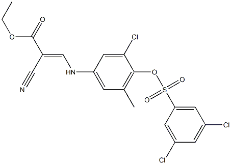 ethyl 3-(3-chloro-4-{[(3,5-dichlorophenyl)sulfonyl]oxy}-5-methylanilino)-2-cyanoacrylate 结构式