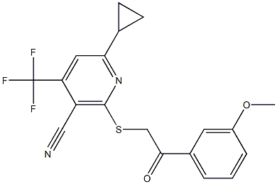 6-cyclopropyl-2-{[2-(3-methoxyphenyl)-2-oxoethyl]sulfanyl}-4-(trifluoromethyl)nicotinonitrile 结构式