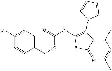 4-chlorobenzyl N-[4,6-dimethyl-3-(1H-pyrrol-1-yl)thieno[2,3-b]pyridin-2-yl]carbamate 结构式