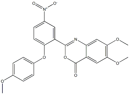 6,7-dimethoxy-2-[2-(4-methoxyphenoxy)-5-nitrophenyl]-4H-3,1-benzoxazin-4-on e 结构式