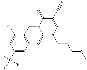 3-{[3-chloro-5-(trifluoromethyl)-2-pyridinyl]methyl}-1-(3-methoxypropyl)-2,4-dioxo-1,2,3,4-tetrahydro-5-pyrimidinecarbonitrile 结构式