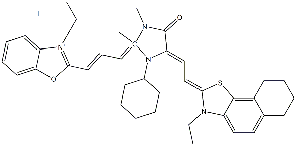 2-[3-(1-环己基-2,3-二甲基-5-[2-(3-乙基-6,7,8,9-四氢萘并[2,1-D]-2-噻唑亚基)亚乙基]-4-氧代-2-咪唑烷亚基)-1-丙烯基]-3-乙基苯并恶唑鎓碘化物 结构式