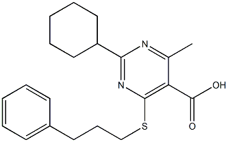 2-Cyclohexyl-4-methyl-6-(3-phenyl-propylsulfanyl)-pyrimidine-5-carboxylic acid 结构式