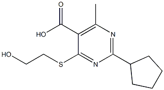 2-cyclopentyl-4-[(2-hydroxyethyl)thio]-6-methylpyrimidine-5-carboxylic acid 结构式