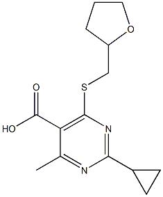 2-cyclopropyl-4-methyl-6-[(tetrahydrofuran-2-ylmethyl)thio]pyrimidine-5-carboxylic acid 结构式