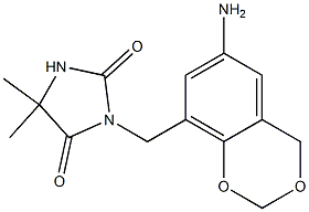 3-[(6-amino-2,4-dihydro-1,3-benzodioxin-8-yl)methyl]-5,5-dimethylimidazolidine-2,4-dione 结构式