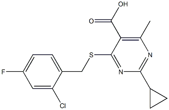 4-[(2-chloro-4-fluorobenzyl)thio]-2-cyclopropyl-6-methylpyrimidine-5-carboxylic acid 结构式