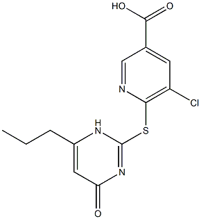 5-chloro-6-[(4-oxo-6-propyl-1,4-dihydropyrimidin-2-yl)sulfanyl]pyridine-3-carboxylic acid 结构式
