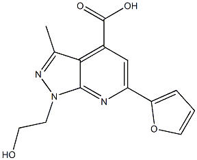 6-(2-furyl)-1-(2-hydroxyethyl)-3-methyl-1H-pyrazolo[3,4-b]pyridine-4-carboxylic acid 结构式