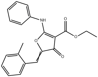 3-Furancarboxylic  acid,  4,5-dihydro-5-[(2-methylphenyl)methylene]-4-oxo-2-(phenylamino)-,  ethyl  ester 结构式