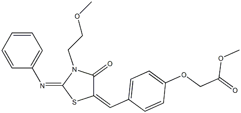 methyl (4-{[3-(2-methoxyethyl)-4-oxo-2-(phenylimino)-1,3-thiazolidin-5-ylidene]methyl}phenoxy)acetate 结构式