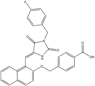 4-{[(1-{[1-(4-fluorobenzyl)-2,5-dioxo-4-imidazolidinylidene]methyl}-2-naphthyl)oxy]methyl}benzoic acid 结构式